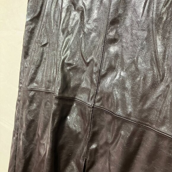 NWT A New Day Women's 14 Brown Faux Leather Midi Skirt Slit Front Side Zip - Picture 7 of 13
